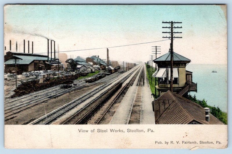 1907 STEELTON PENNSYLVANIA PA VIEW OF STEEL WORKS RAILROAD TRACKS POSTCARD