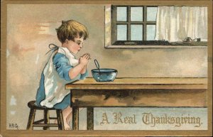 HBG Thanksgiving Little Boy Says Grace Prayer Praying Vintage Postcard