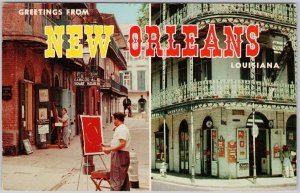 Vintage 1965 Greetings From New Orleans Louisiana Painter Artist Postcard H81