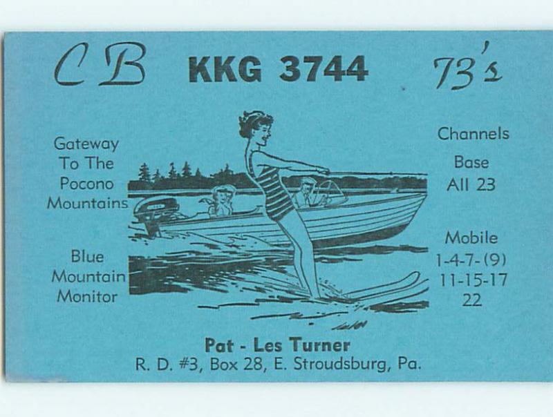 risque GIRL WATER SKIING - QSL HAM RADIO CARD East Stroudsburg PA t1333