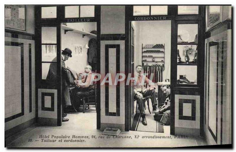 Old Postcard popular men Hotel Rue de Charonne Paris Carver and shoemaker TOP