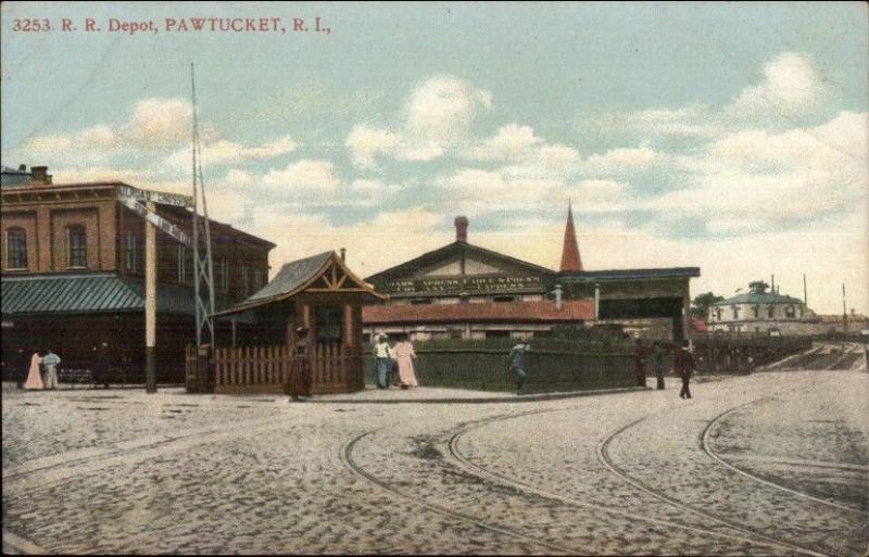 Pawtcuket RI RR Train Depot Station c1910 Postcard #1