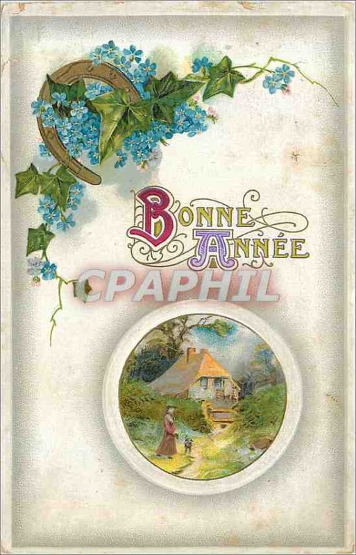 Old Postcard Bonne Annee Horseshoe