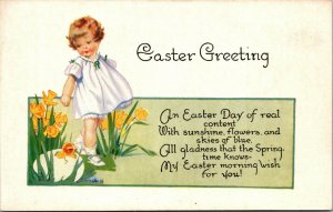 Vtg 1910 Easter Greeting Young Girl Chick Hatching From Egg Winsch Back Postcard