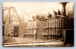 J87/ East Palestine Ohio RPPC Postcard c1910 Railroad Bridge Construction 854