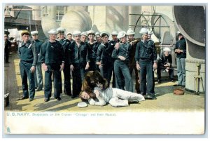 1908 US Navy Bluejackets On The Cruiser Chicago And Mascot Tuck's Postcard