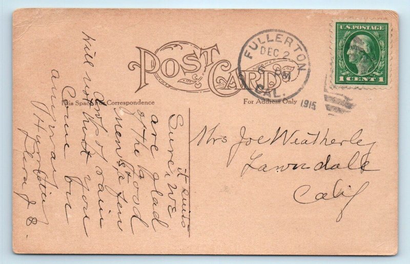 FULLERTON, CA California  First METHODIST EPISCOPAL CHURCH 1915  Postcard