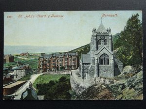 Wales OLD BARMOUTH ST. John's Church & Bellevue c1905 Postcard