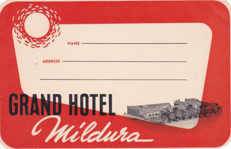 Australia Mildura Grand Hotel Vintage Luggage Label sk2246