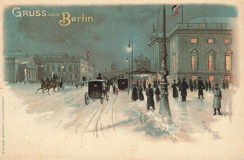 Germany Gruss Aus Berlin Snow Storm Horse & Wagons Postcard