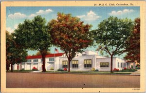 USO Club Postcard Columbus Georgia 1940s Soldier Mail Military WWII KM3