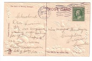 Thanksgiving Greetings, Turkeys and Eagle, Flag, Embossed, Used Cleveland 1910