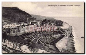 Old Postcard Italy Italia Ventimiglia Panorama di Levante e spiaggia