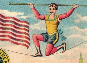 1880s Merrick Thread Co Henry Bristow Circus Acrobat Flag Brooklyn P226