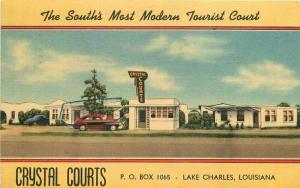 Autos Crystal Courts Lake Charles Louisiana 1950 Postcard roadside MWM 2275