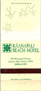 Vintage Matchbook Cover Kaanapali Beach Hotel Lahaina, Maui, Hawaii MB171