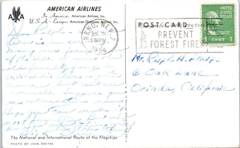 AMERICAN AIRLINES   AIRPLANE   1951   Advertising   Postcard 