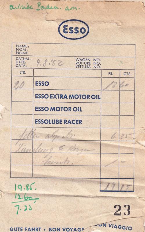 1950s French Francais Essence Esso Petrol Receipt