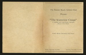 The Rainier Beach Athletic Club 1934 The Scarecrow Creeps Mystery Drama Program