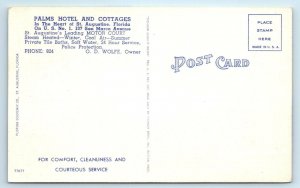 ST AUGUSTINE, FL Florida  PALMS HOTEL & COTTAGES c1940s  Roadside Linen Postcard