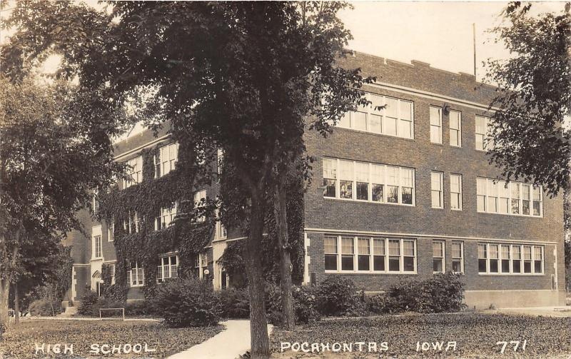 Pocahontas Iowa High School Building Trees Bushes Along Walkway