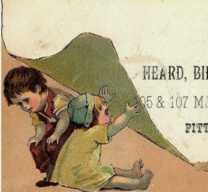 Heard Biber & Easton 2 Children Playing Victorian Calling Card Pittsburgh PA 