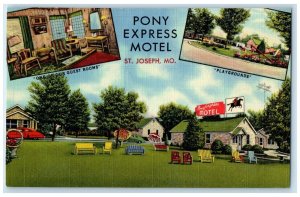 St. Joseph Missouri MO Postcard Pony Express Motel Guest Rooms Playgrounds 1955