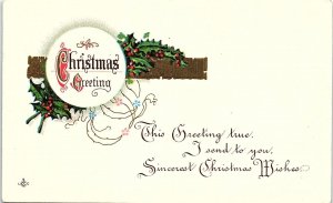 1914 CHRISTMAS GREETING WISHES EMBOSSED IOWA CITY IOWA POSTCARD 41-197