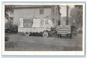 Patriotic Parade Float Horse Wagon American Flag Hamburg NY RPPC Photo Postcard 