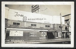 Tom Breneman's Restaurant, Hollywood, California, 1947 Real Photo Postcard, Used