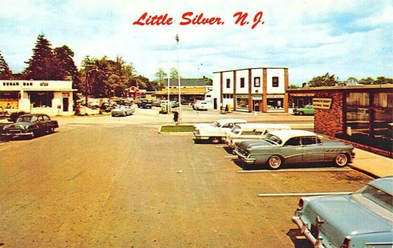 Little Silver NJ Section of the Business District Old Cars Postcard