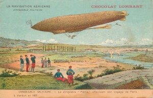 Military airship Zeppelin PATRIE Paris-Verdun journey 1907 Lombart chocolate ad.