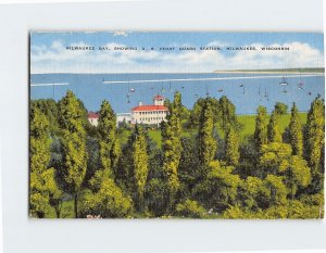 Postcard Milwaukee Bay, Showing U. S. Coast Guard Station, Milwaukee, Wisconsin