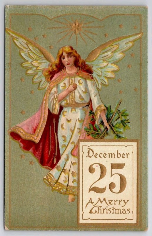 Christmas Greeting Angel Large Wings December 25 Postcard J39
