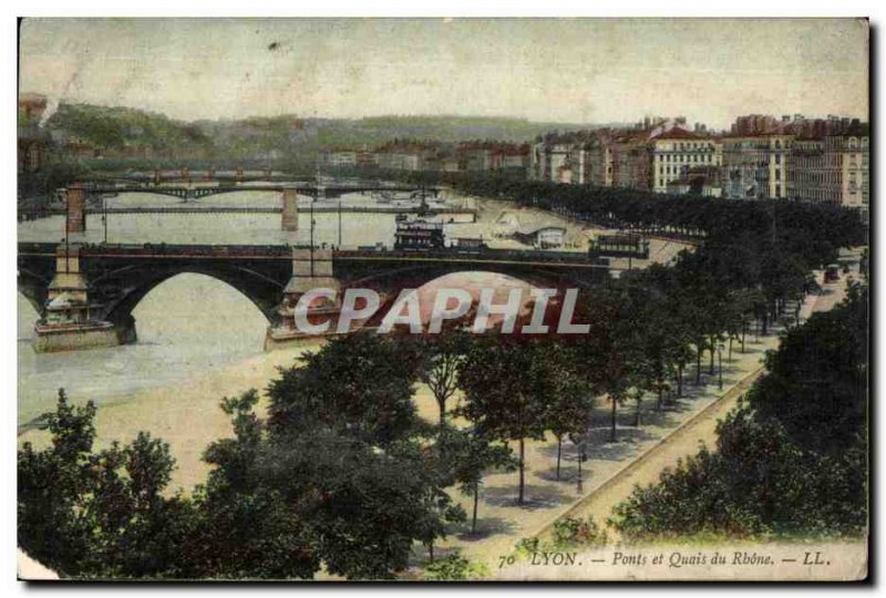 Old Postcard Lyon Rhone Bridges and Platforms