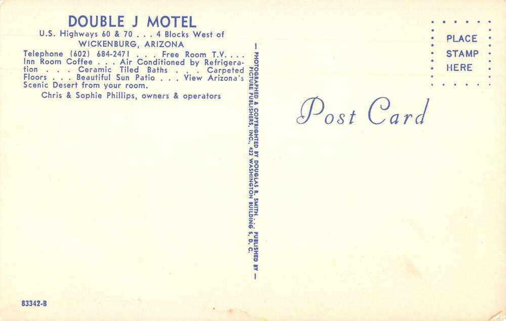 Wickenburg Arizona Double J Motel Vintage Postcard AA30787 United