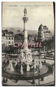 Old Postcard Marseille Place Castellane Cantini fountain Trams