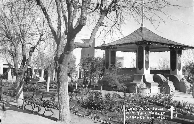 Nogales Mexico 1950s RPPC Real Photo Postcard Plaza 13 De Julio July Market