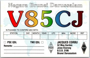 QSL Radio Card Brunei Darussalam V85CJ Amateur Radio Station Postcard