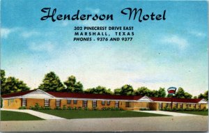 Postcard TX Marshall Henderson Motel Highways 43 & 59 - LINEN - 1940s A19