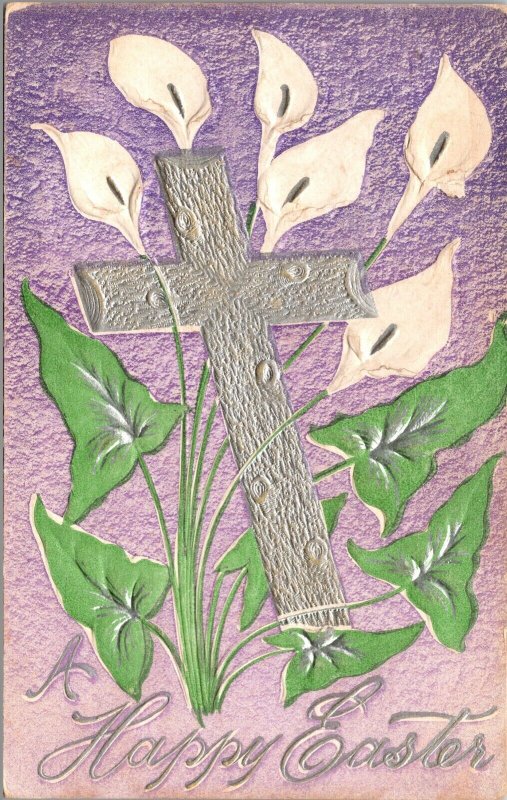 Embossed Easter Postcard Cross with Calla Lily~138696