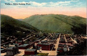 Postcard Aerial Birds Eye View Looking West in Wallace, Idaho