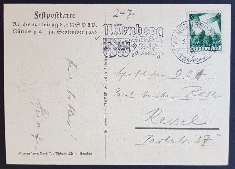 GERMANY THIRD 3rd REICH ORIGINAL PROPAGANDA CARD REICHSPARTEITAG NÜRNBERG 1936