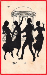 Lot335 women dancing silhouette  posctard humour comic art nouveau