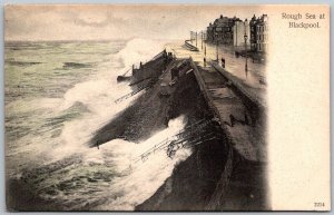 Blackpool England c1910 Postcard Rough Sea Seawall