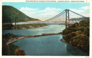Looking South State Road Bear Mountain Hudson River Bridge NY Vintage Postcard