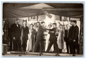 RPPC Photo Postcard School Theater Fight George Washington Lincoln c1930's