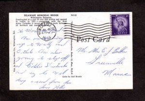 DE Memorial Bridge Wilmington Delaware Postcard