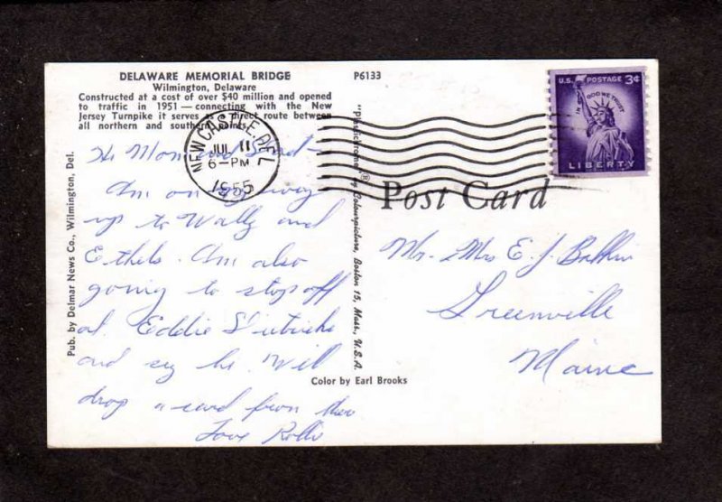DE Memorial Bridge Wilmington Delaware Postcard