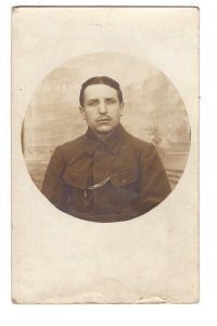 Real Photo Round Portrait Man In Uniform, Pocket Watch, Andre, WW 1 Era?